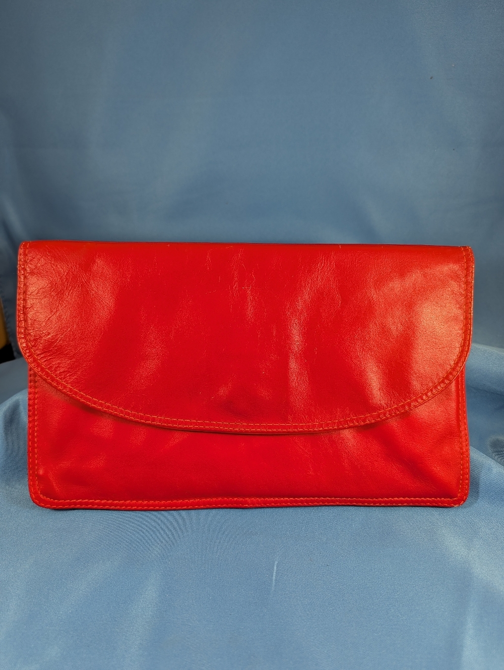Vintage Berko Red Leather Envelope Clutch Purse Made in Greece Gold Snap Handbag